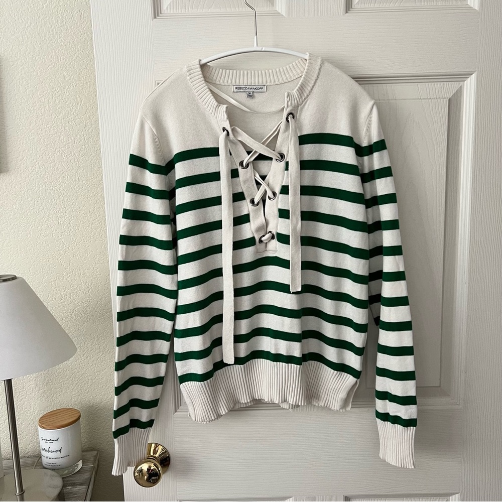 💚 Rebecca Minkoff Knit Striped Sweater Cotton Silk Cashmere